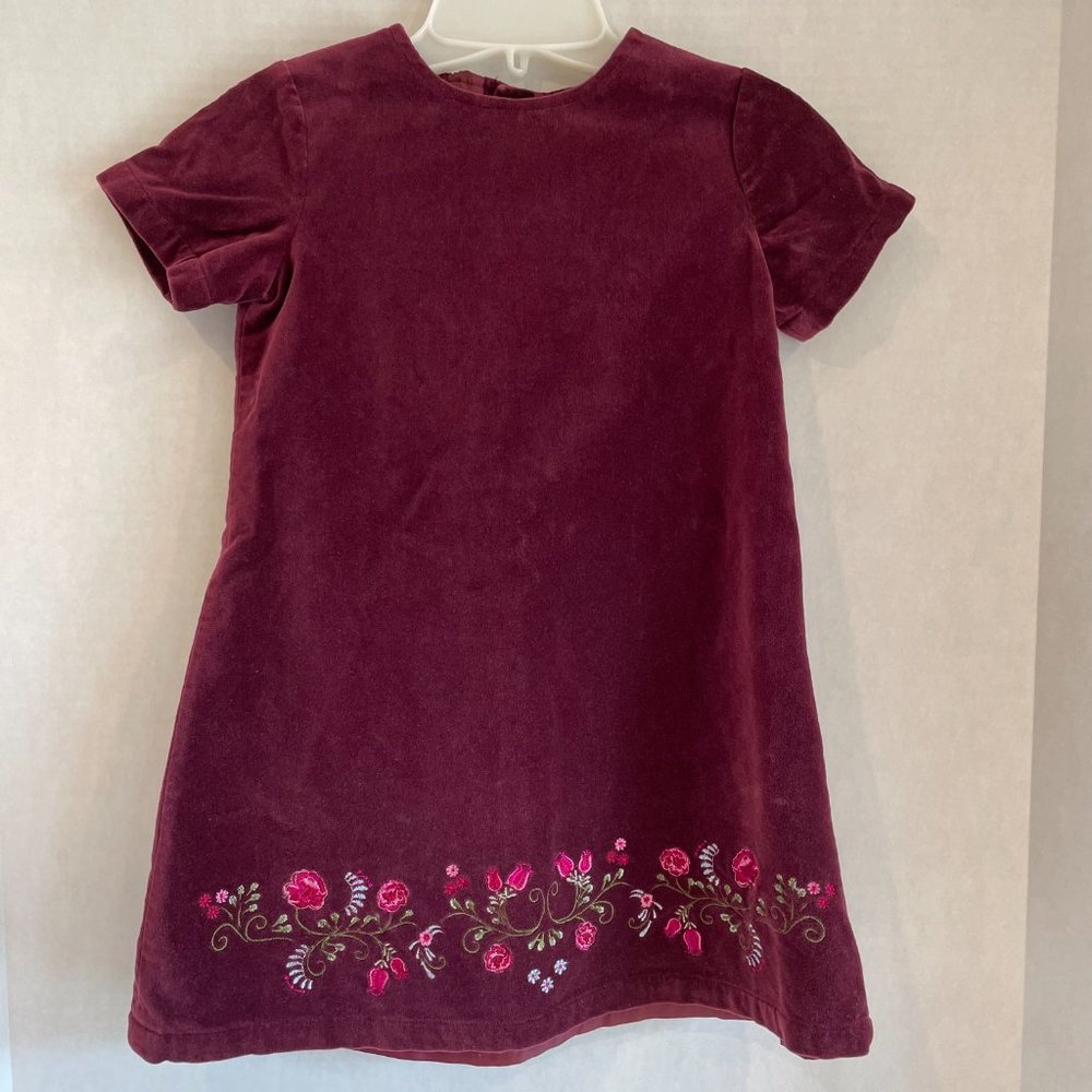 H&M Girls Short Sleeve Button Up Dress Burgundy Velvet Size 3-4Y